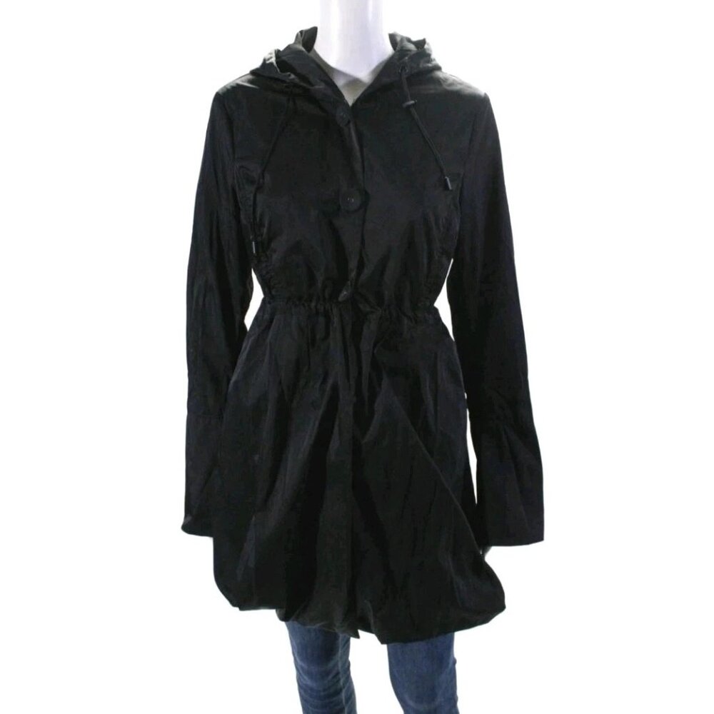1 Madison Button Front Hooded Jacket Black Size Small Lined Pockets  Drawstring